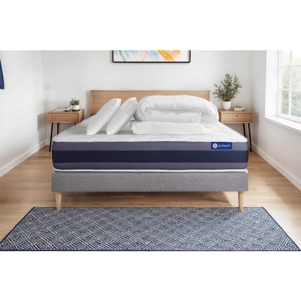 Komplett sängpaket 160x200 cm - Madrass + Sängbotten Grå (i kit) + 2 kuddar + Täcke - Actimemo Mor