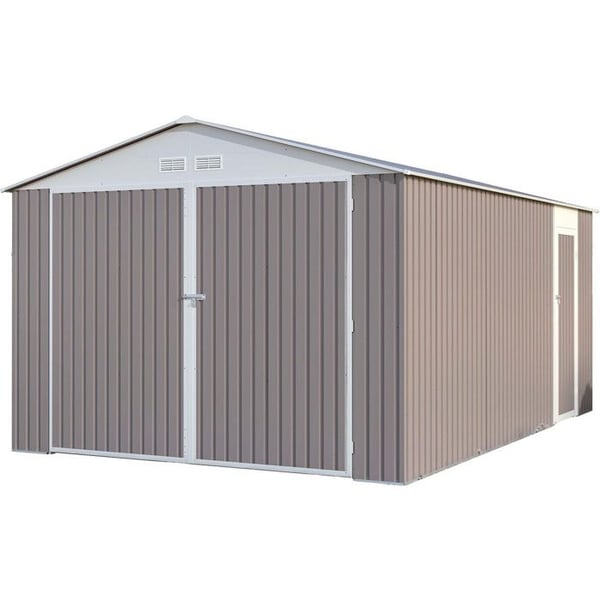 Garage i metall Nevada - Taupe/vitt - Vikdörr 15,36 m² - L4,70 × l3,10 × H2,35 m