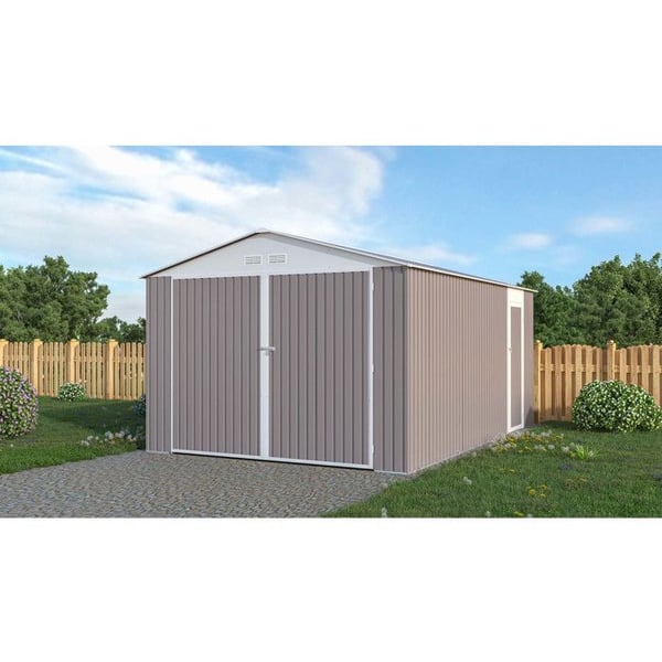 Garage i metall Nevada - Taupe/vitt - Vikdörr 15,36 m² - L4,70 × l3,10 × H2,35 m