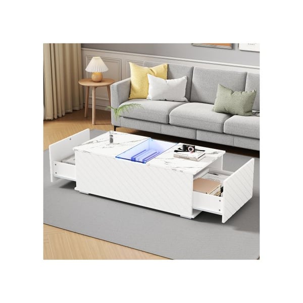 Sofabord - MUVOE - 100x50x35 cm - Marmor effekt - LED-belysning - 2 skuffer