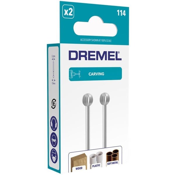 Set med 2 DREMEL 114 höghastighetsgrader (stål, rund spets, diameter 7,8 mm för skulptering och gravering)