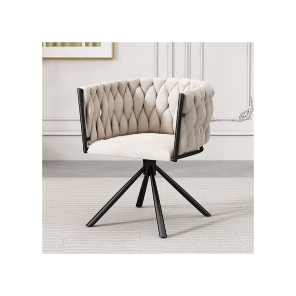 Spisestol - MUVOE - Beige velour - Drejelig 360° - Ergonomisk design - 4 metalben