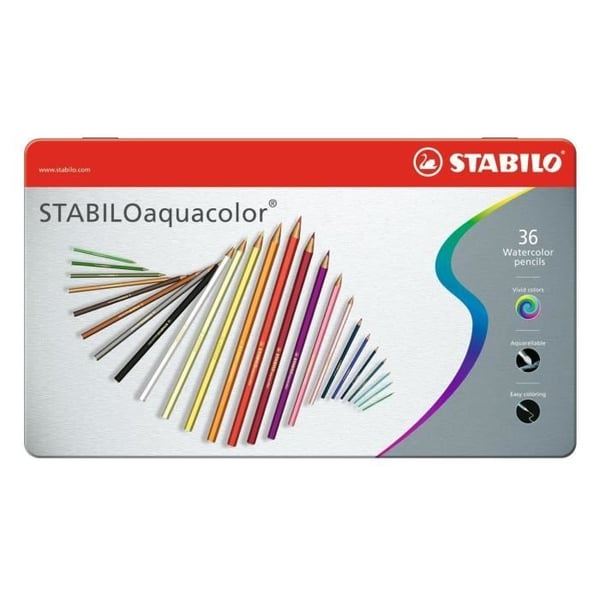 STABILO Metalllåda med 36 Aquacolor akvarellpennor