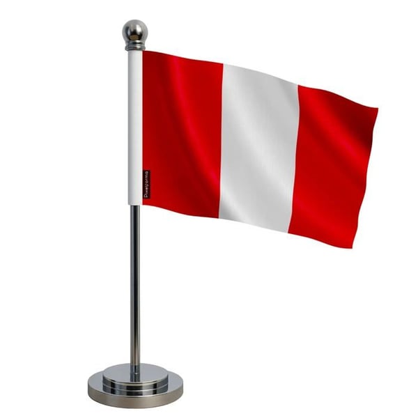 Perus flagga – 14 x 21 cm – Polyester – Sockel i rostfritt stål – Pixelforma