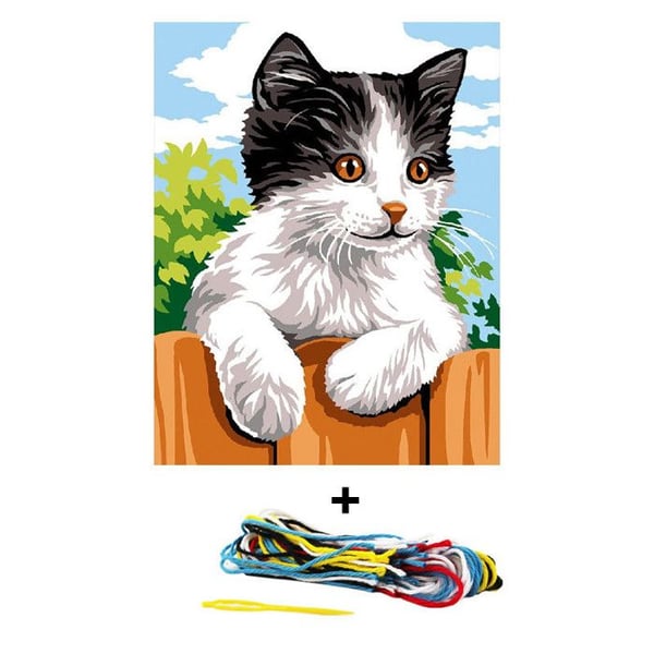 Kit canevas 18 x 14 cm Margot Canevas modell svart och vit katt