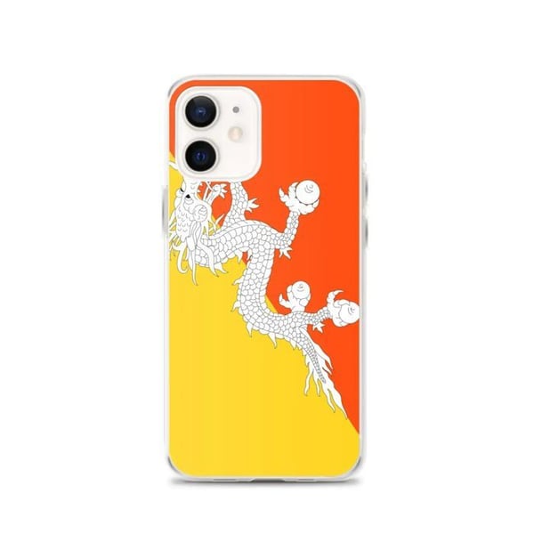 Mobilskal – Bhutan Flagga – Kompatibel med iPhone 12 – Mjuk Fodral – Slitstark och Stötresistent - Silikon - Pixelforma