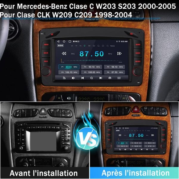 AWESAFE 4G Autoradio Android 13 för Mercedes Benz CLK W209 W203 W463 W208 6Go+128Go med 7'' Skärm Android Auto Carplay