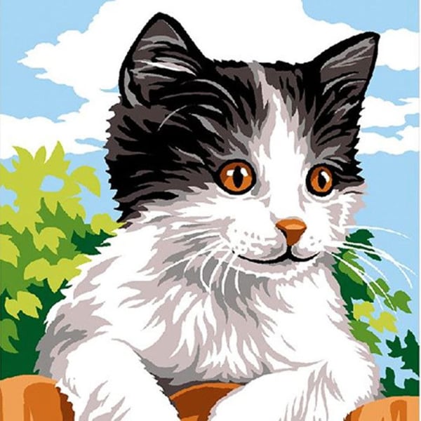 Kit canevas 18 x 14 cm Margot Canevas modell svart och vit katt