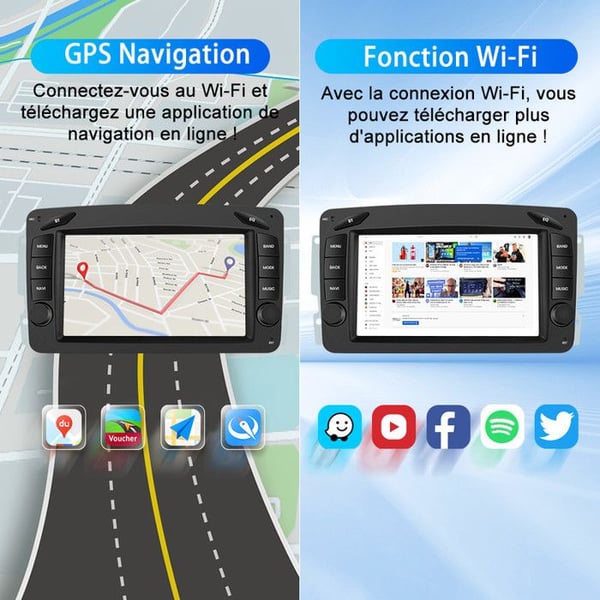 AWESAFE 4G Autoradio Android 13 för Mercedes Benz CLK W209 W203 W463 W208 6Go+128Go med 7'' Skärm Android Auto Carplay