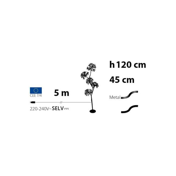 Lysende træ 5 kugler rig ø20cm H120cm 1200 mikro LED IP44 i sort metal