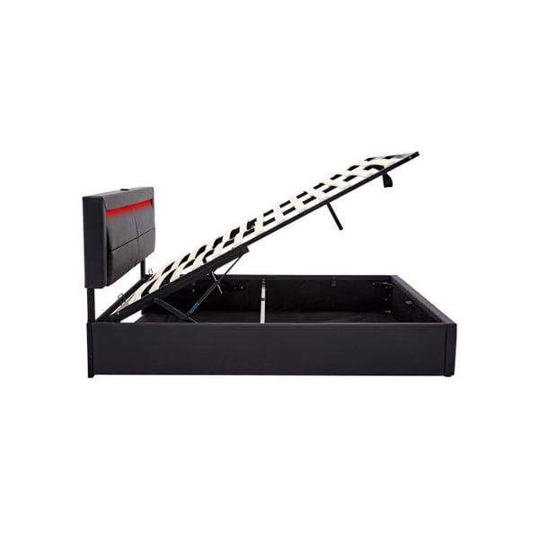 Polstret seng - MUVOE - 140 x 200 cm - USB - LED-belysning - Opbevaring under sengen