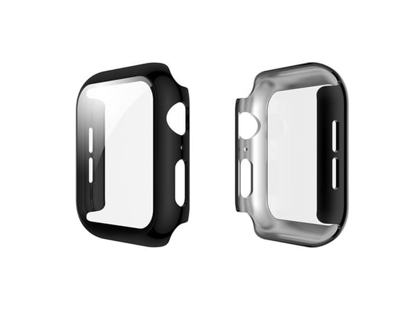 Skyddsfodral för Apple Watch 45mm, Hel skydd med transparent svart härdat glas