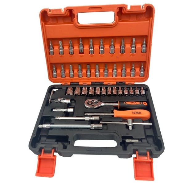 Verktygssats med hylsor - ISMA - 46 delar - Krom-vanadium stål - Hylsor 4-14 mm - Torx, Hex, PZ, PH bits