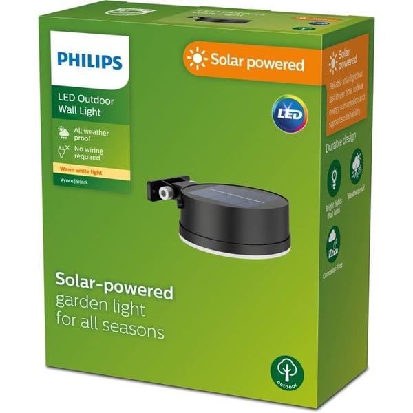 Vägglampa - PHILIPS - Vynce - Rund solenergi - Svart