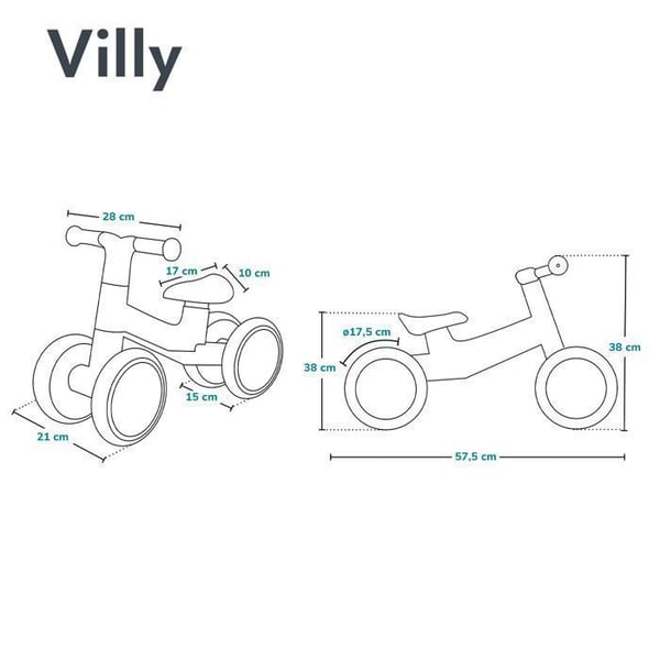 4-Wheel Balance Bike EVA - LIONELO Villy - Barncykel - 1-3 år (upp till 30 kg) - Ergonomisk - Turkos