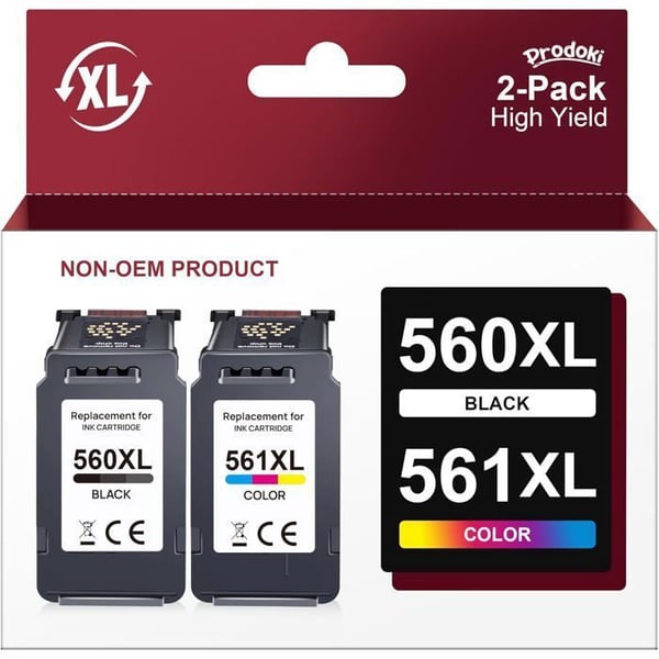 FLÖDE - Skrivartank - 560/561XL 2-Pack (1 Svart, 1 Färg) för Canon Pixma TS5350/TS7450A/TS5351 Skrivartank