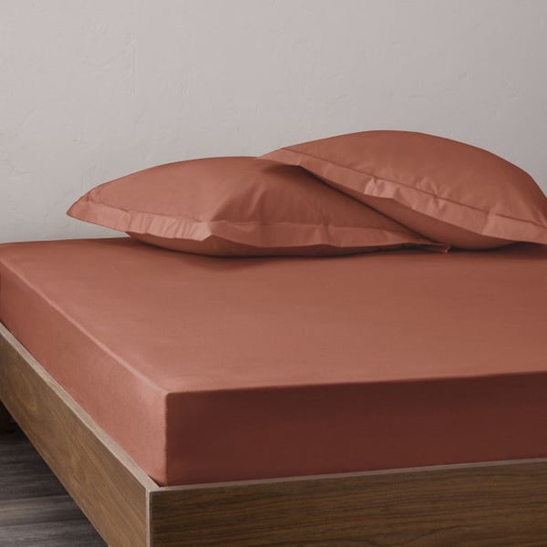 Drap housse percale "Julian" med 35 cm gummikant alla mått 100% bomull - Julian Terracotta - 200 x 200 cm gummikant 35 cm