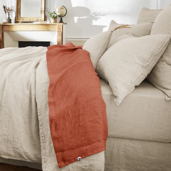 "Soline" plattlakan alla storlekar Tvättat linne - Soline Paprika - 270 x 300 cm för king size-säng