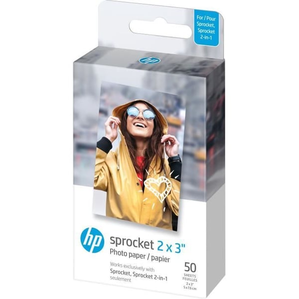 HP Sprocket 2x3 ZINC fotopapper 5x7,6 cm - Förpackning med 50 ark - Blank finish