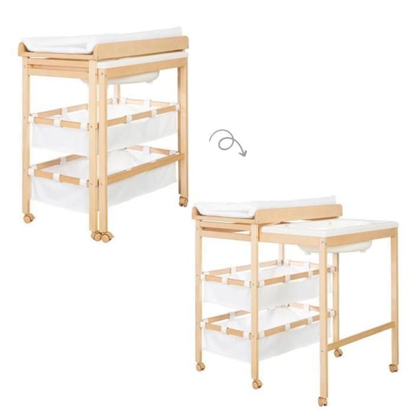 Utvecklingsbar skötbord med badkar - ROBA - BABY POOL - Skötbädd 'Roba Style' vit ingår - Naturligt trä
