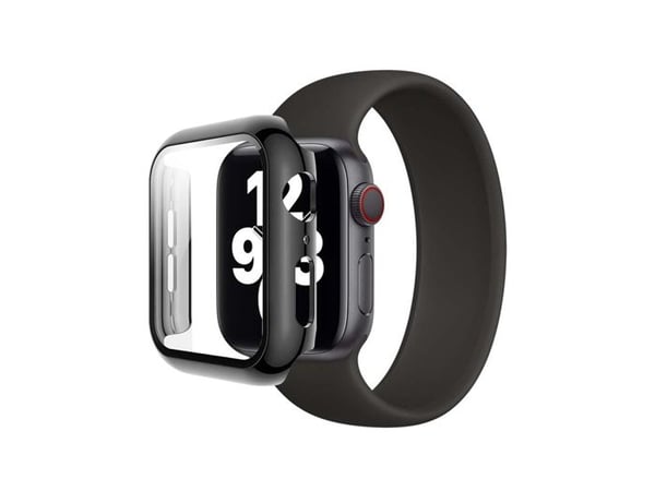 Skal för Apple Watch 44mm Heltäckande skydd med transparent svart härdat glas