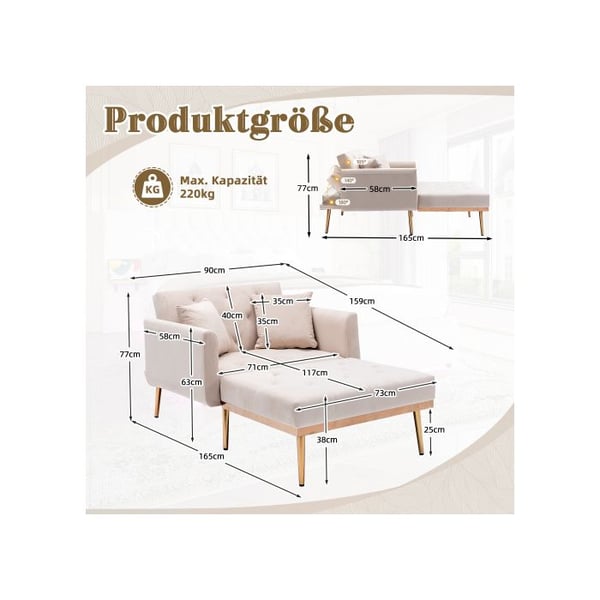 Stol - MUVOE - Moderne - Justerbart ryg - Fløjlstof - Karamelbeige