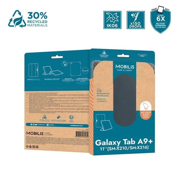 Skyddsfodral för Samsung Galaxy Tab A9+ 11'' - Stötsäkert Transparent/Svart Etui med Stylusfack - MOBILIS