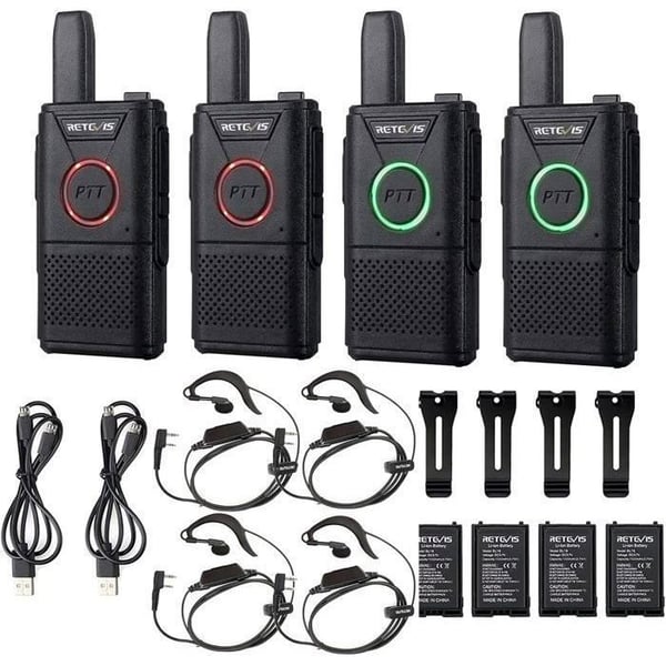 Retevis RT618 Talkie Walkie med Hörlurar, Mini PMR446 Radio, Dubbel PTT Lång Räckvidd Tvåvägsradio 16CH VOX(4 Stycken)