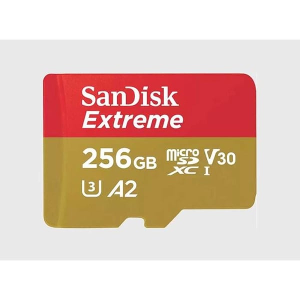 SanDisk Extreme microSDXC-kort 256 GB Class 10, UHS-I, v30 videohastighetsklass, stötsäker, vattentålig