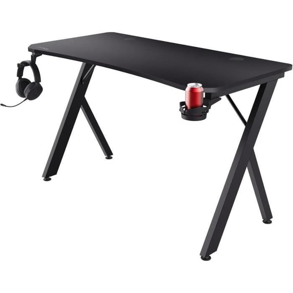 Trust Gaming GXT 712 Dynamus Skrivbord 120 x 60 cm, Spelskrivbord med Hörlursstöd och Koppställ, Bord med Metallben