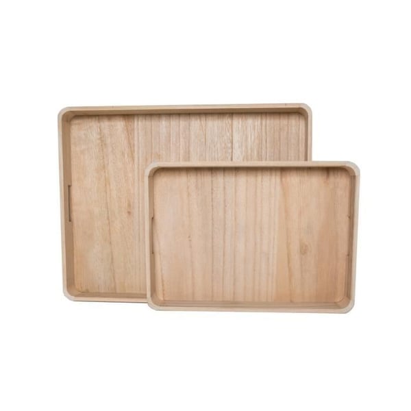 Set med 2 rundade brickor - FACTORY - Beige - 100% Trä - Mått 45x35x4.5 - Inbyggda handtag