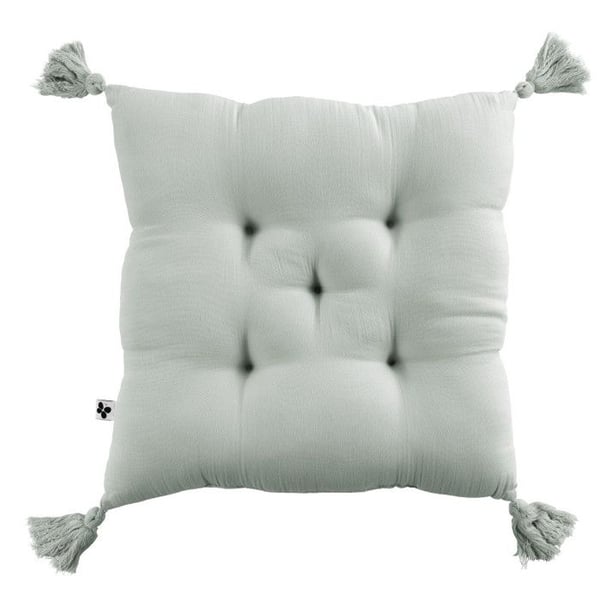 5-punkts vadderad kudde med pompoms "Gaïa" 40 x 40 cm "Cotton Gauze" - Gaïa Eucalyptus