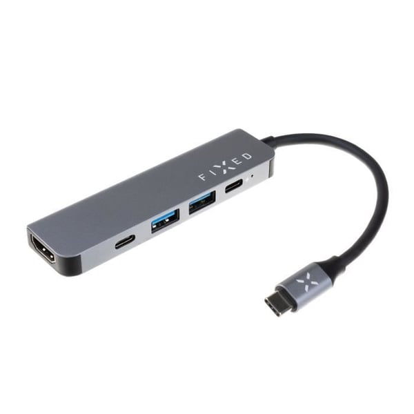 HUB USB-C - FIXERAD - Mini HUB - Aluminium - 5 portar - Grå