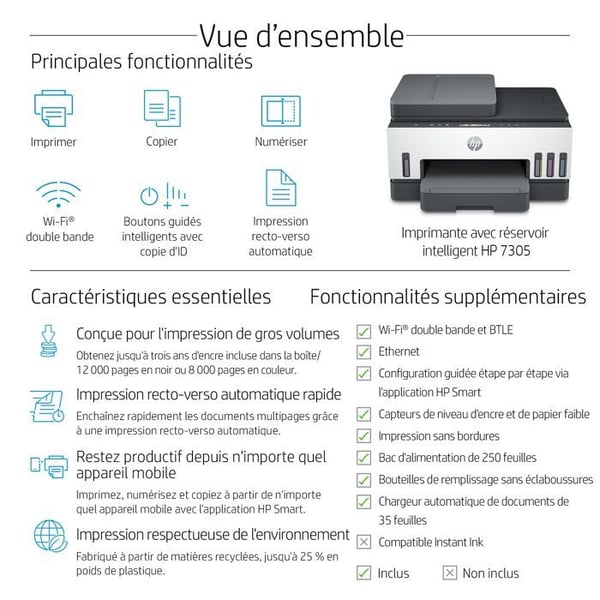 HP Smart Tank 7305 All-in-One-printer - Termisk inkjet - Farve - Blækbeholder