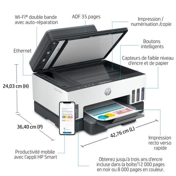 HP Smart Tank 7305 All-in-One-printer - Termisk inkjet - Farve - Blækbeholder