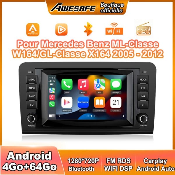 AWESAFE 4G Autoradio Android 13 för Mercedes Benz ML-Klass W164/GL-Klass X164 (2005-2012) 4Go+64Go 8'' Skärm Carplay Android Auto