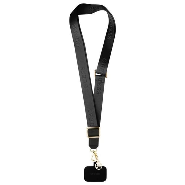 Justerbar nylon telefonrem med svart Guess-hänge