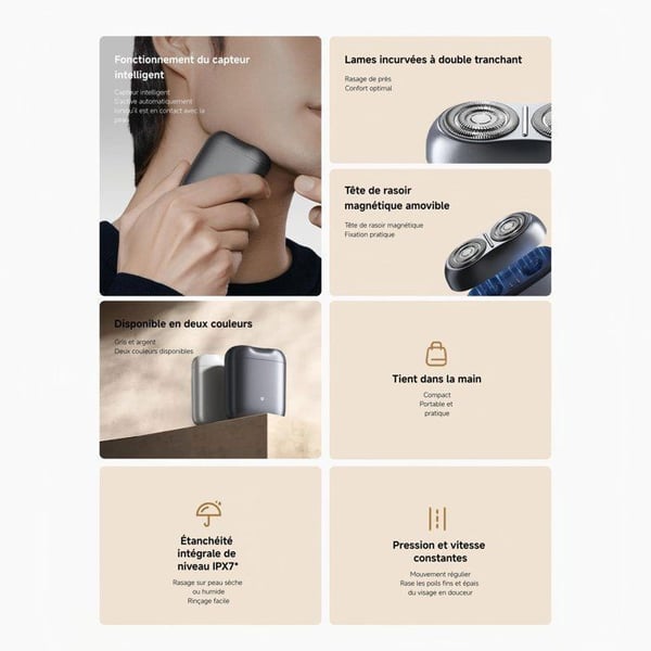 XIAOMI S200 Partakone Harmaa - Sähkökäyttöinen partakone - Vesitiivis ja huuhdeltava - Type-C-lataus - Kompakti muoto