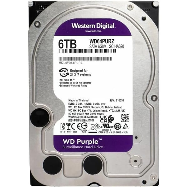 - Western Digital - WD Purple WD64PURZ - hårddisk - 6 TB - övervakning - SATA 6Gb/s