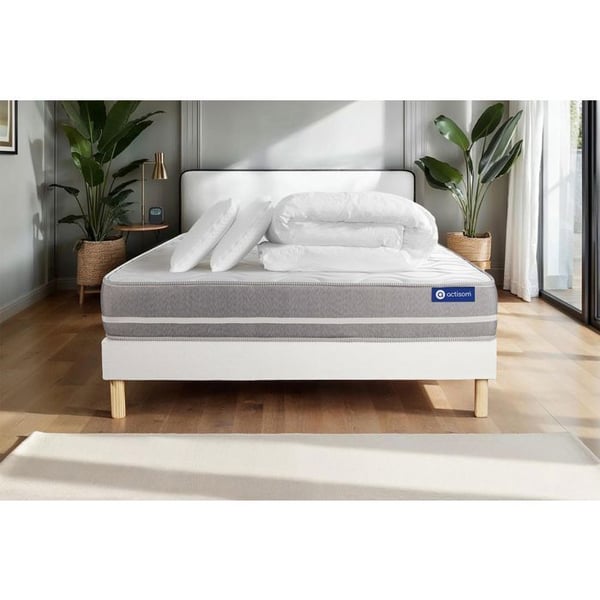 Komplett sängpaket 200x200 cm - Madrass + Sängbotten Vit (i kit) + 2 kuddar + Täcke - Actiflex To