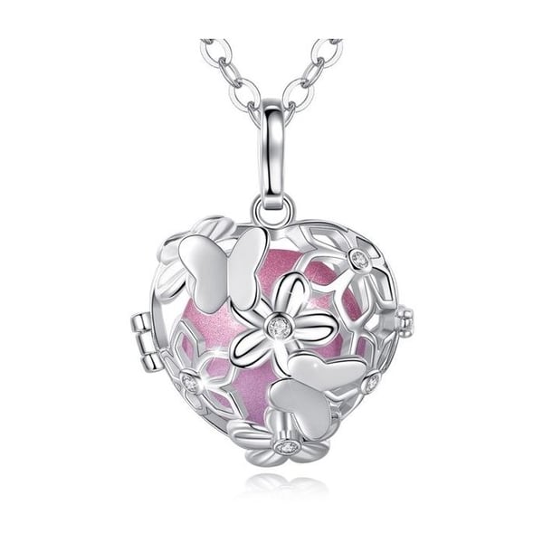 Graviditet Bola Cage hjärta Blommor och fjärilar rosa boll Halsband