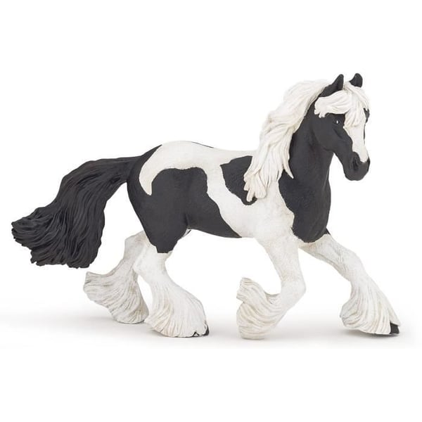 Cob Figurine - PAPO - Black Piebald Irish Cob Horse - Handmålad figur