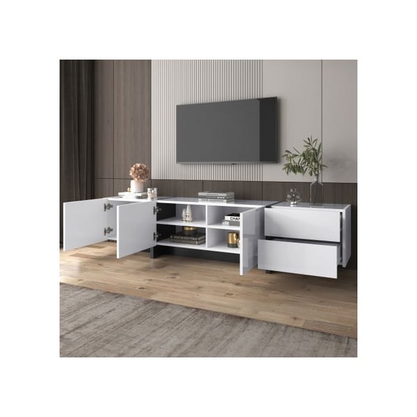 TV-møbel - MUVOE - Sort og Hvid - 3 Døre - 2 Skuffer - Moderne Design