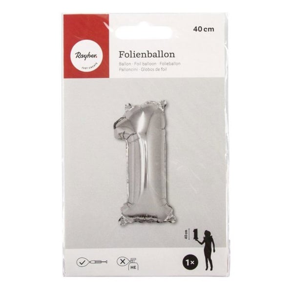 Ballong Siffra 1, 40cm, 1st., silver