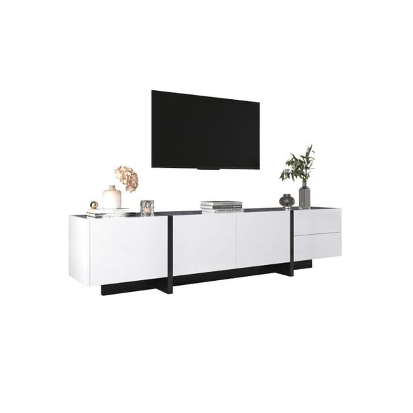 TV-møbel - MUVOE - Sort og Hvid - 3 Døre - 2 Skuffer - Moderne Design