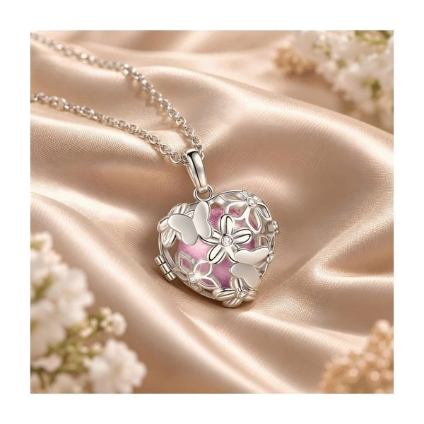 Graviditet Bola Cage hjärta Blommor och fjärilar rosa boll Halsband