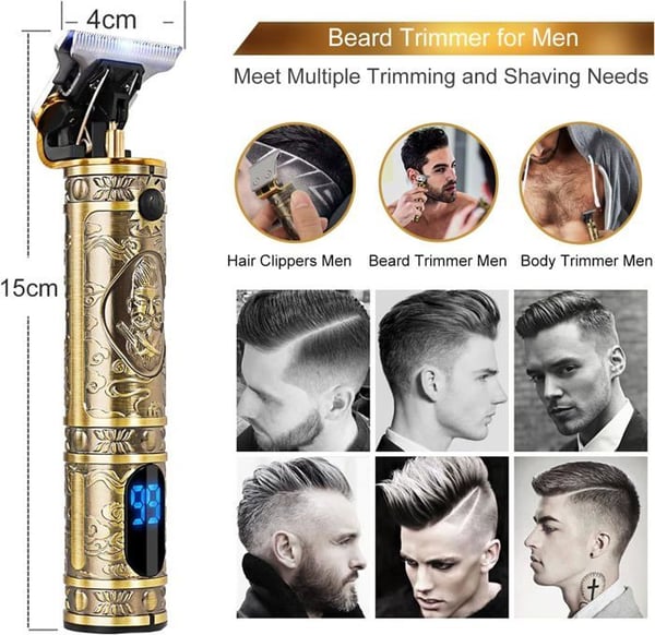 Skægtrimmer - Brostyle - Professionel - Genopladelig - LED-display - T-blade