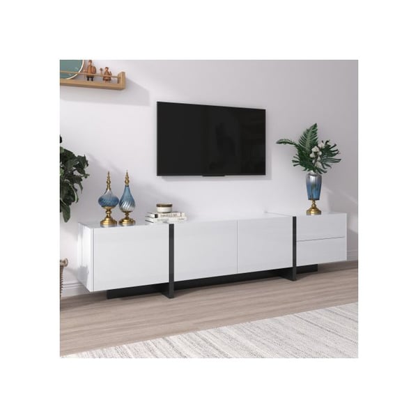 TV-møbel - MUVOE - Sort og Hvid - 3 Døre - 2 Skuffer - Moderne Design