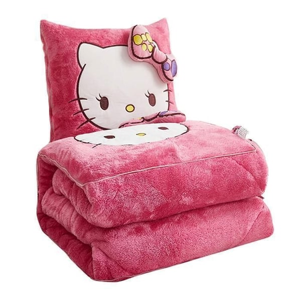 Hello Kitty 2 i 1 resefilt och kudde, mjuk och varm multifunktionell resefilt och kudde, 190*145 cm, rosa