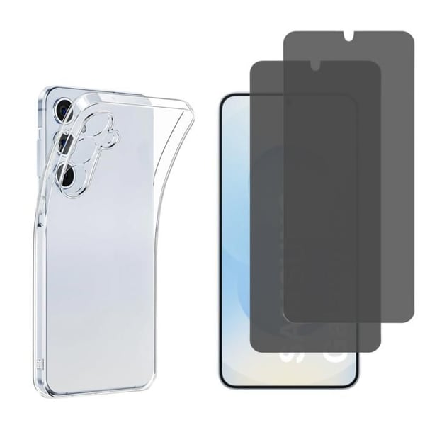 Skal till Samsung Galaxy S25 PLUS och 2 Svart härdat glas Anti-spionage skärmskydd Phonillico®